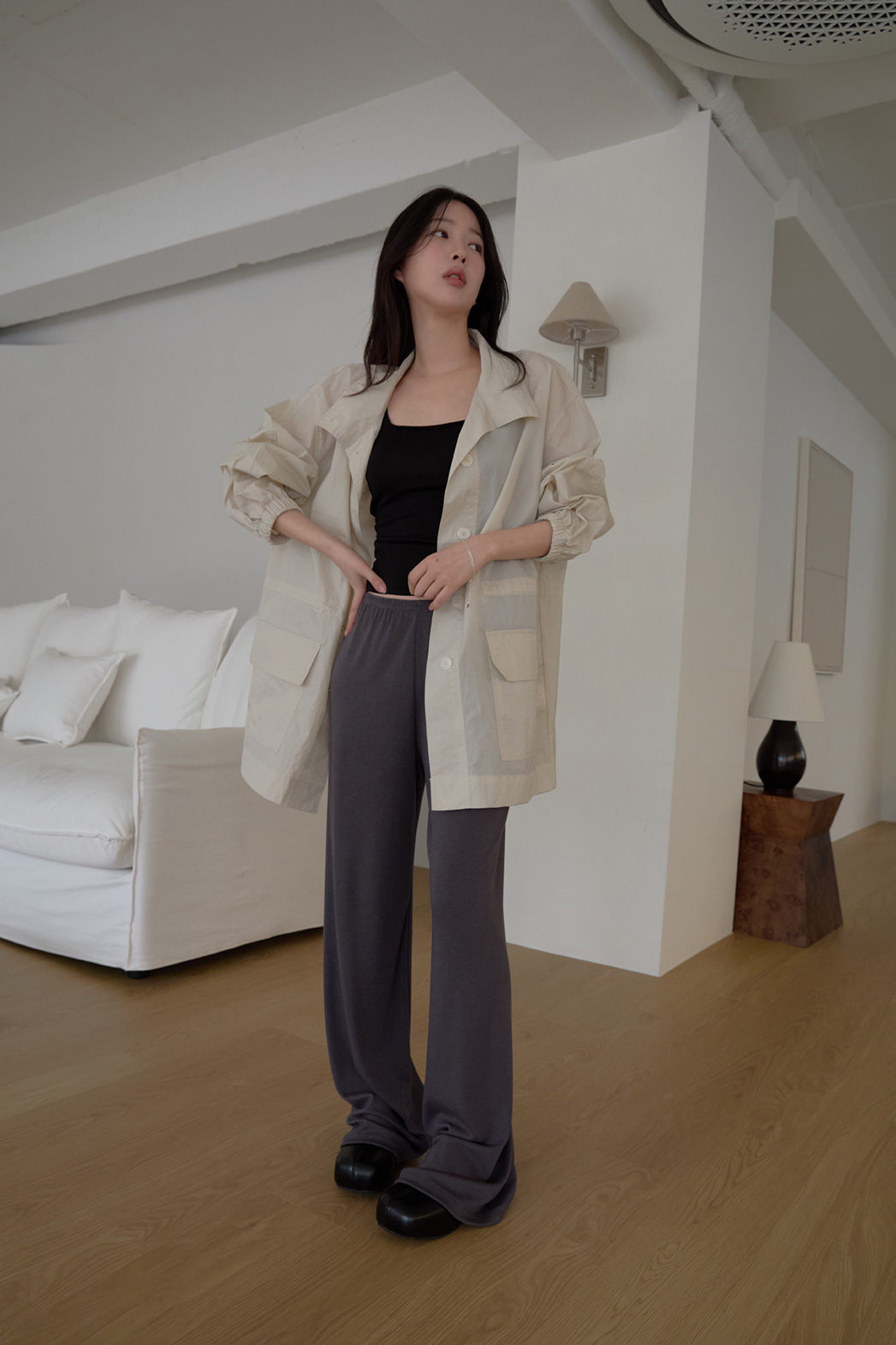 ナイロンハイネックドローコードミドル無地ジャンパー春夏秋 | 詳細画像19