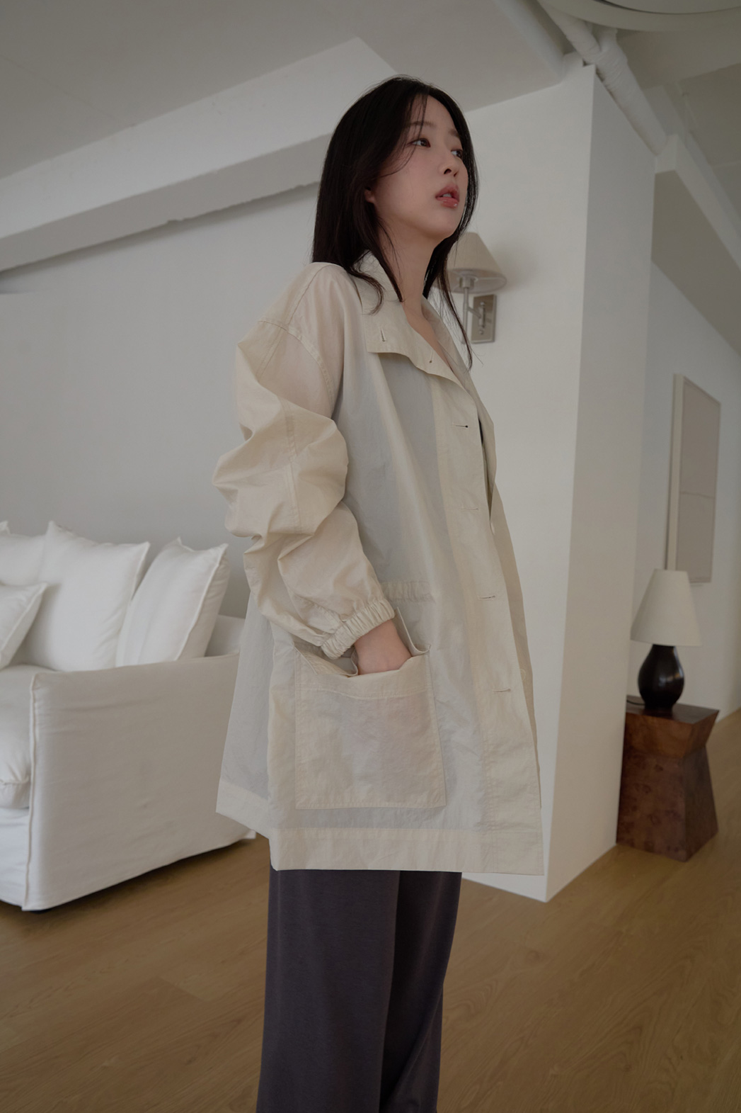 ナイロンハイネックドローコードミドル無地ジャンパー春夏秋 | 詳細画像20