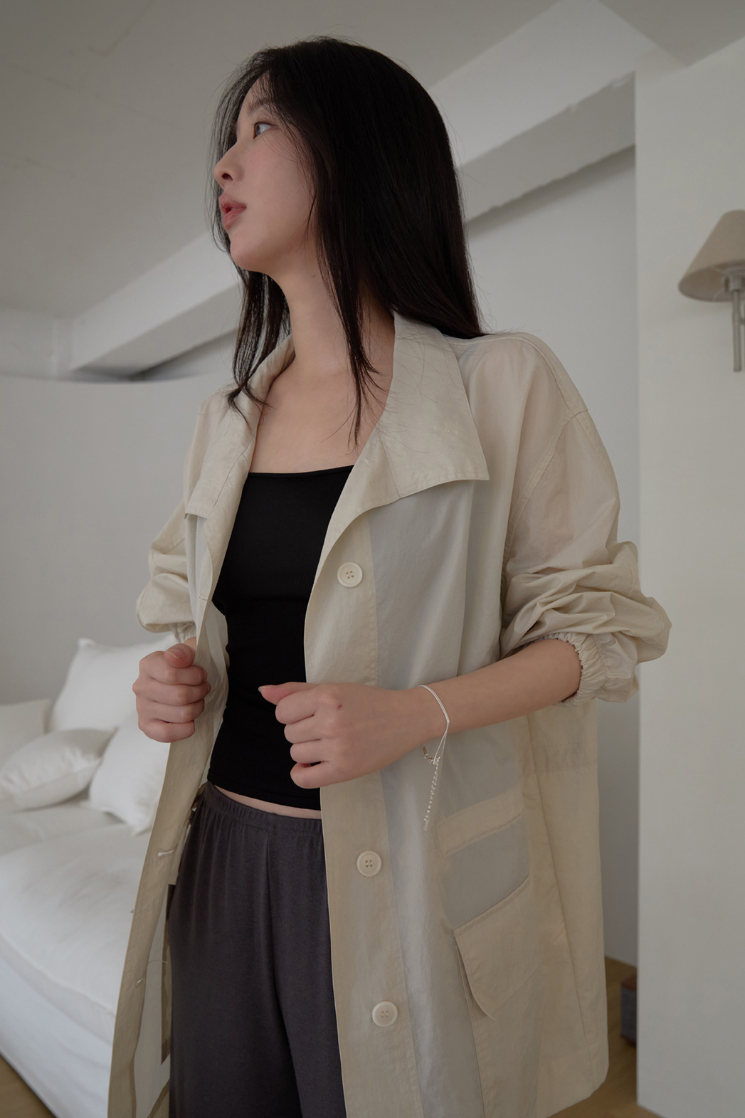 ナイロンハイネックドローコードミドル無地ジャンパー春夏秋 | 詳細画像24