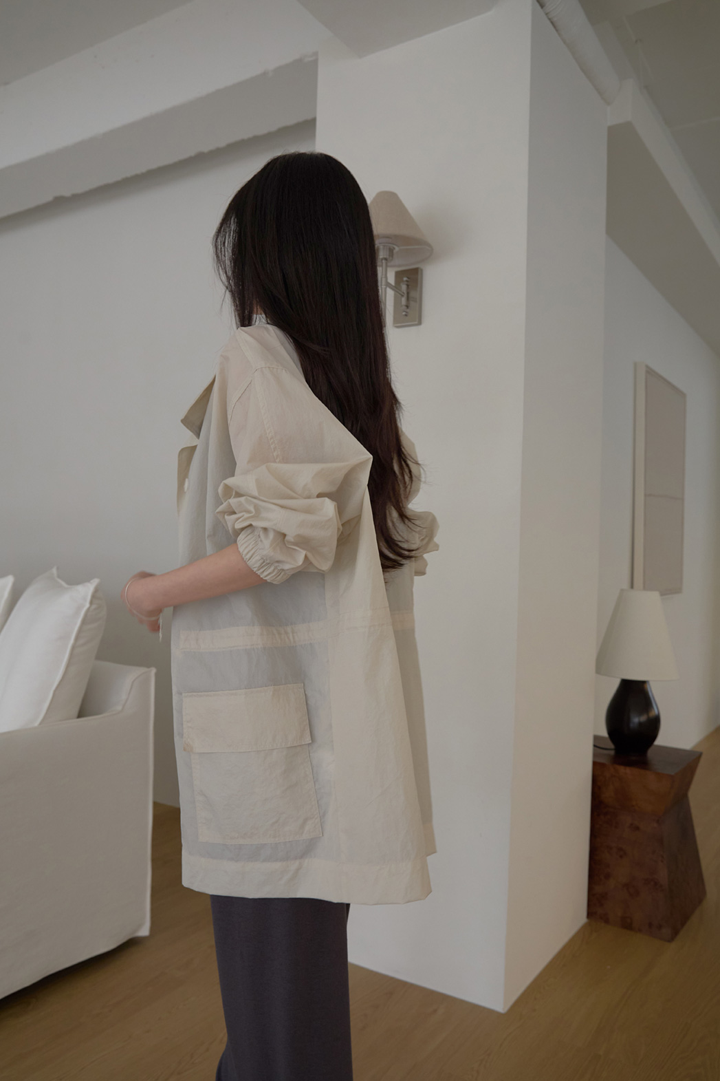 ナイロンハイネックドローコードミドル無地ジャンパー春夏秋 | 詳細画像25