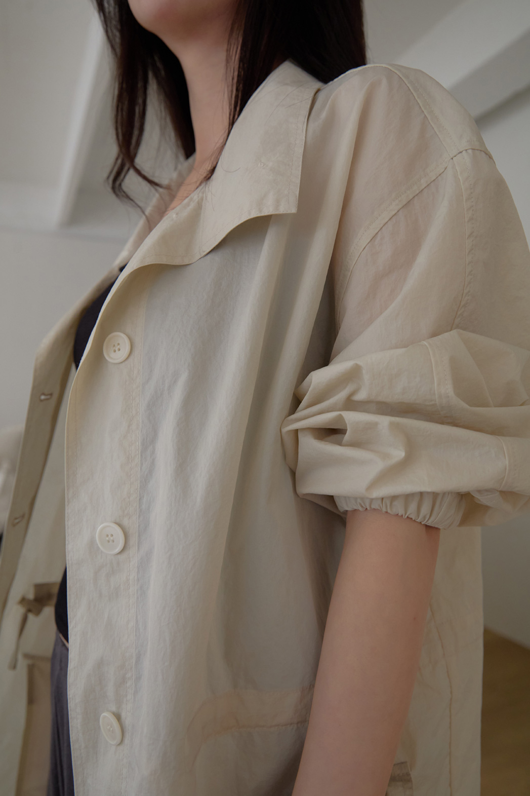 ナイロンハイネックドローコードミドル無地ジャンパー春夏秋 | 詳細画像28