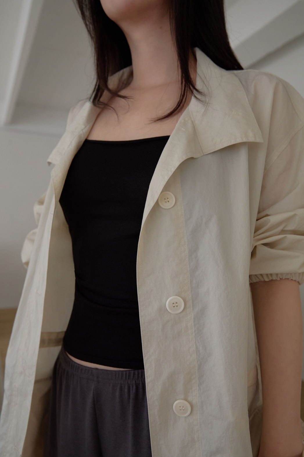 ナイロンハイネックドローコードミドル無地ジャンパー春夏秋 | 詳細画像29