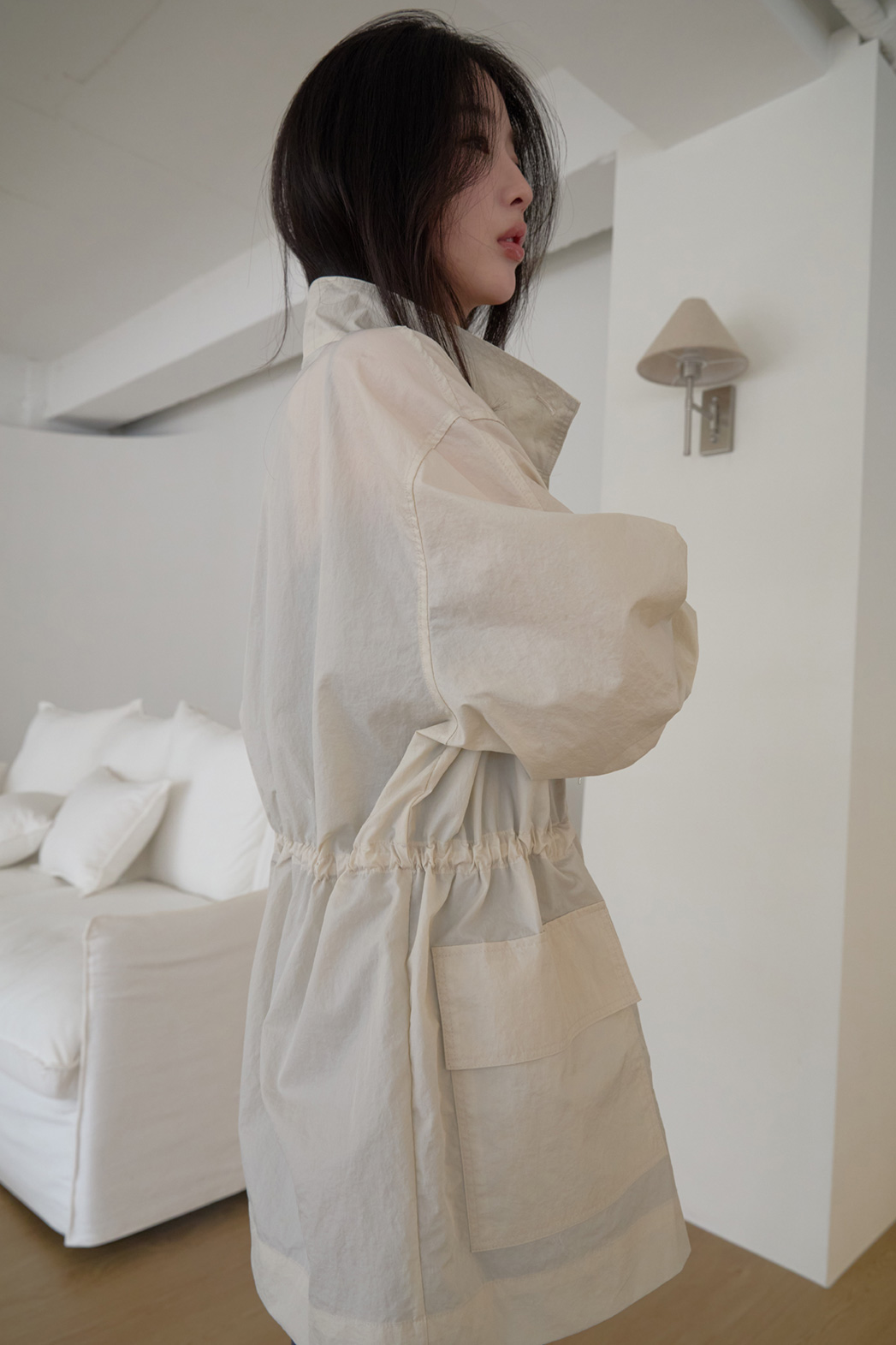 ナイロンハイネックドローコードミドル無地ジャンパー春夏秋 | 詳細画像32