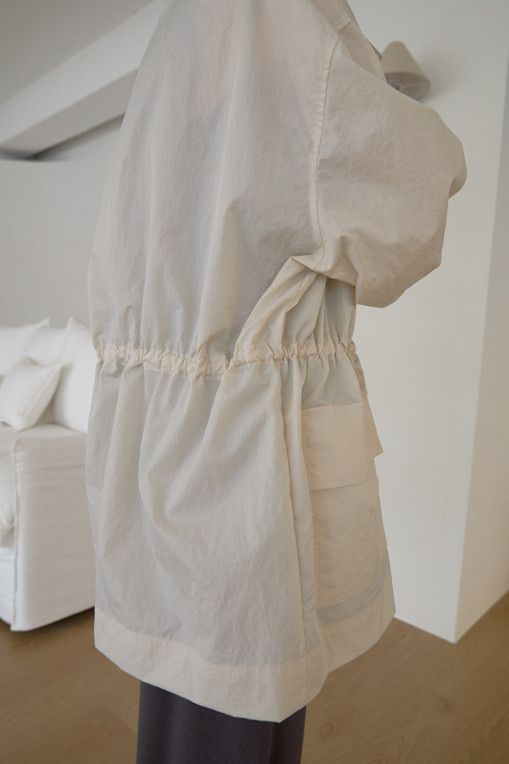 ナイロンハイネックドローコードミドル無地ジャンパー春夏秋 | 詳細画像33