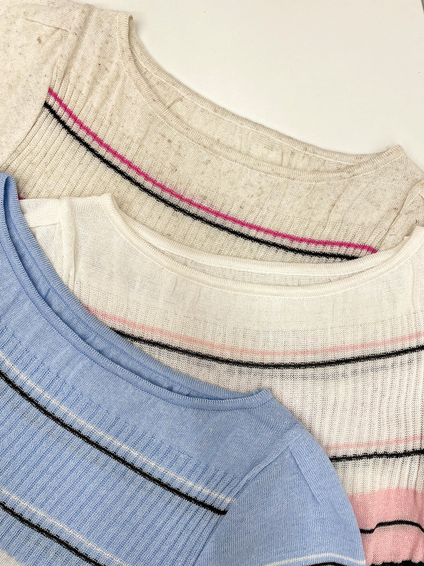 リネン混ラウンドネック半袖ボーダー配色ニット | 詳細画像8