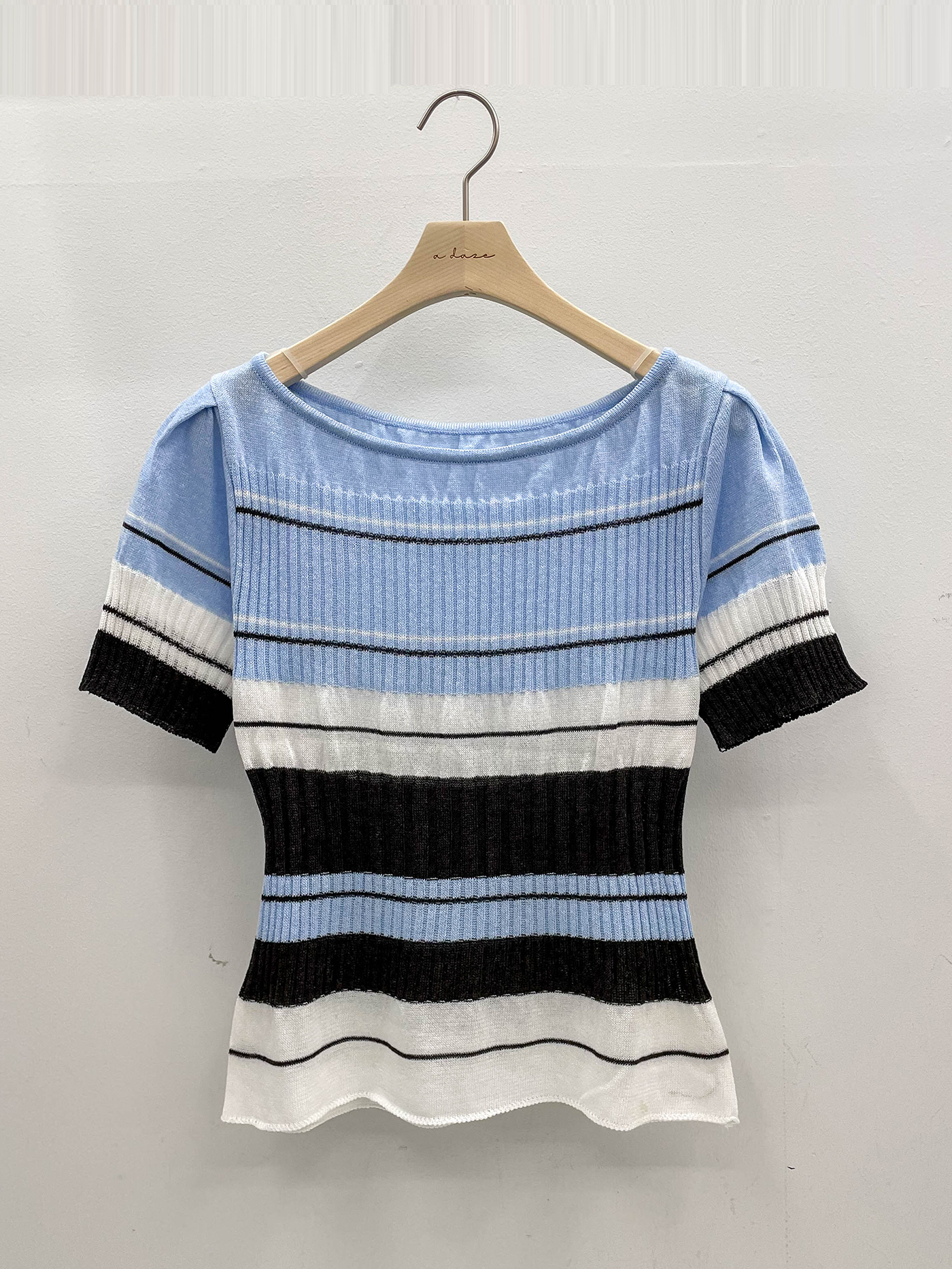 リネン混ラウンドネック半袖ボーダー配色ニット | 詳細画像16