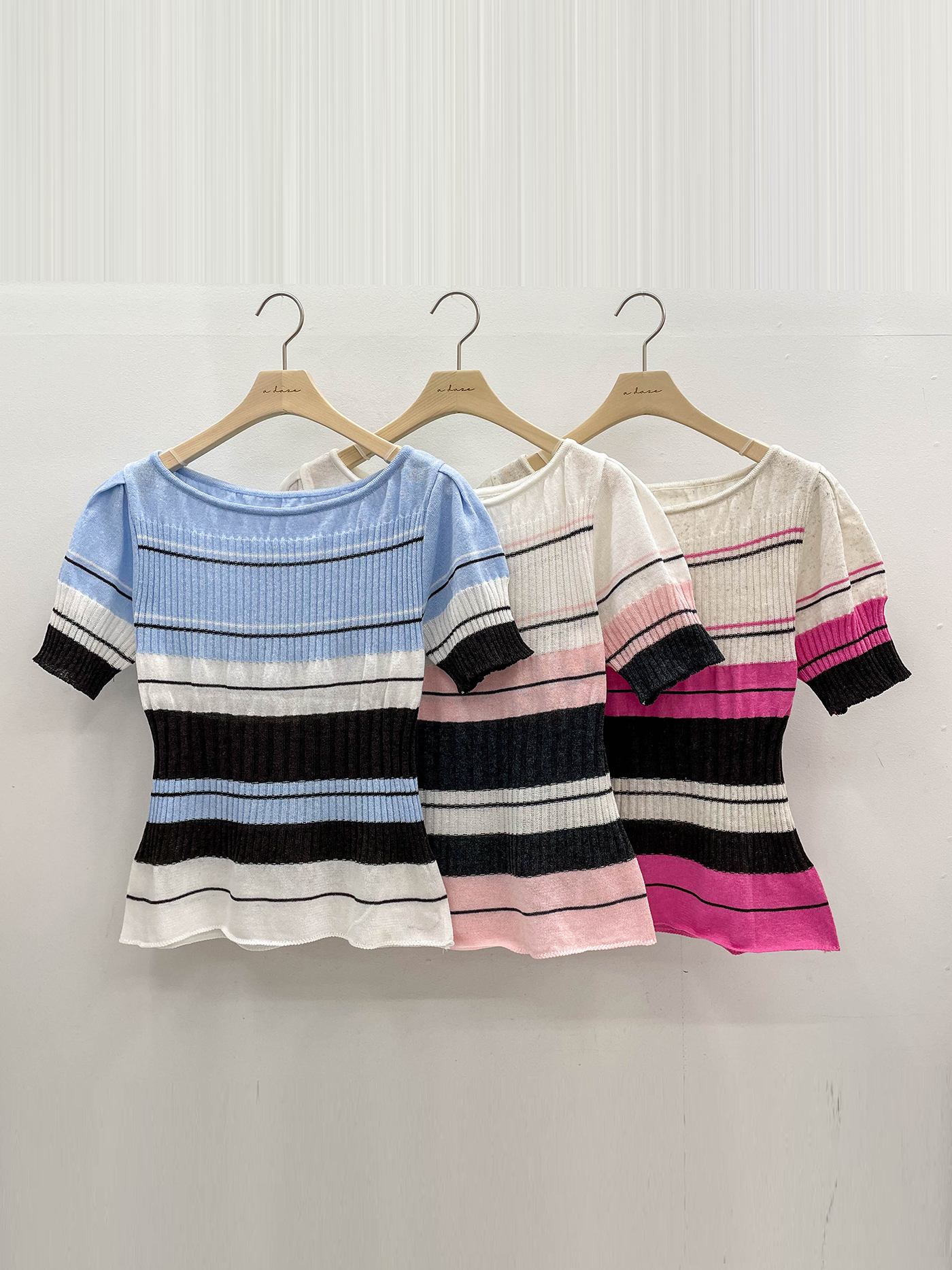 リネン混ラウンドネック半袖ボーダー配色ニット | 詳細画像17