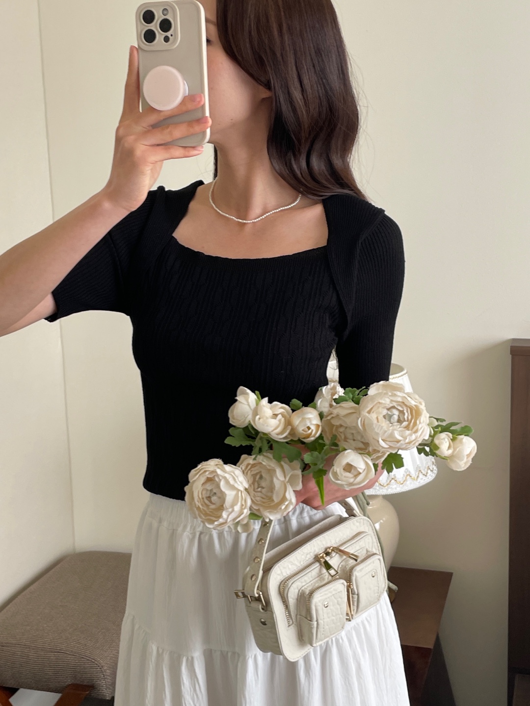 リブレイヤード風ボレロネック半袖ニット | 詳細画像3