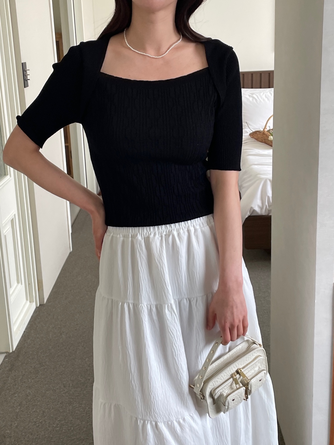 リブレイヤード風ボレロネック半袖ニット | 詳細画像16