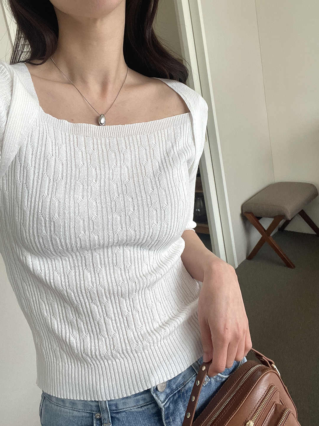 リブレイヤード風ボレロネック半袖ニット | 詳細画像2