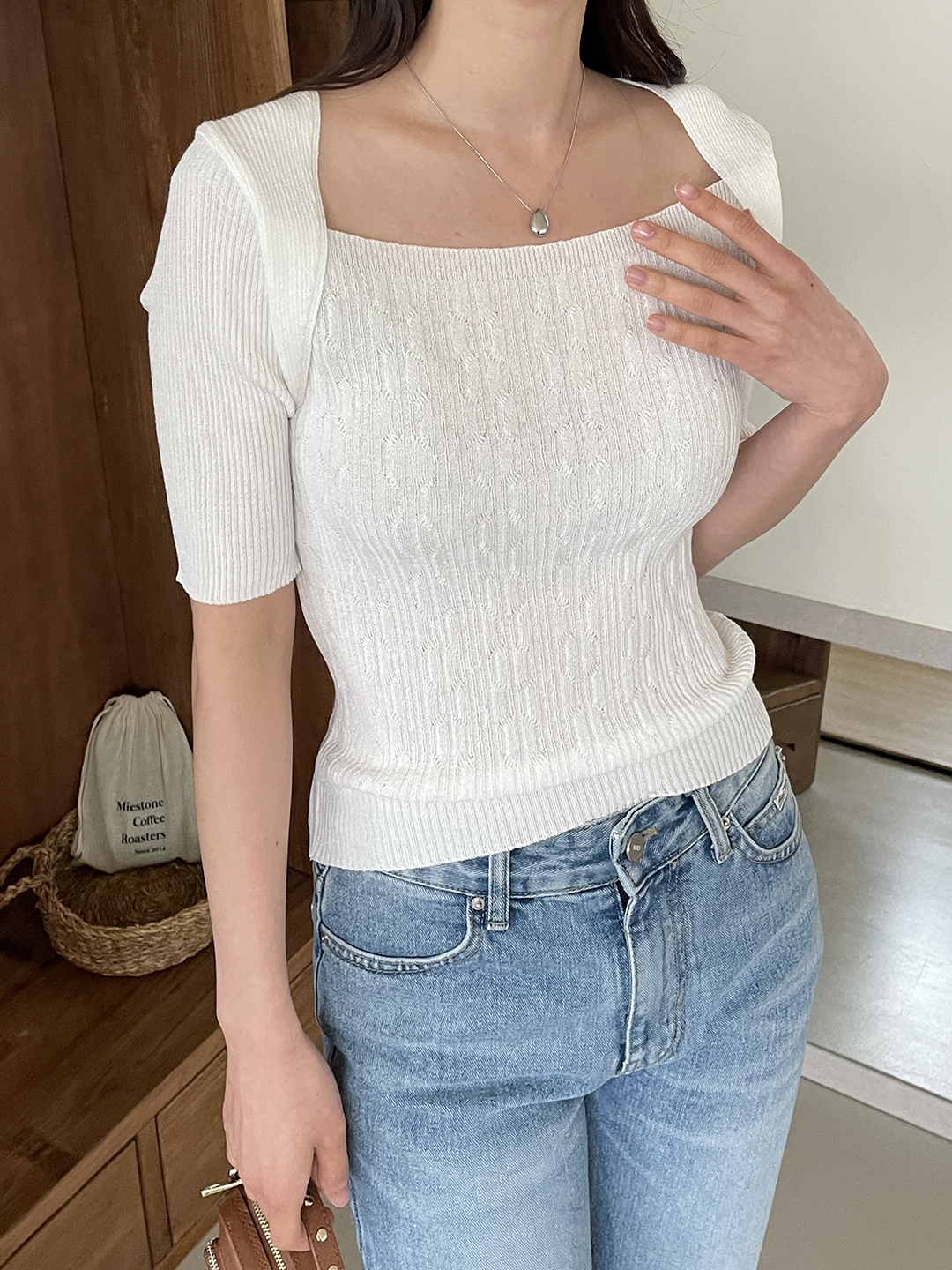 リブレイヤード風ボレロネック半袖ニット | 詳細画像9