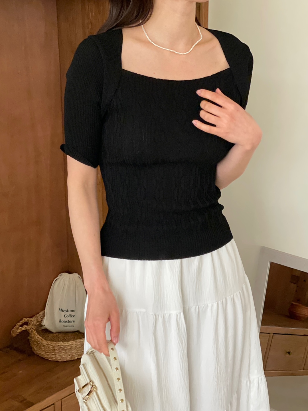リブレイヤード風ボレロネック半袖ニット | 詳細画像14