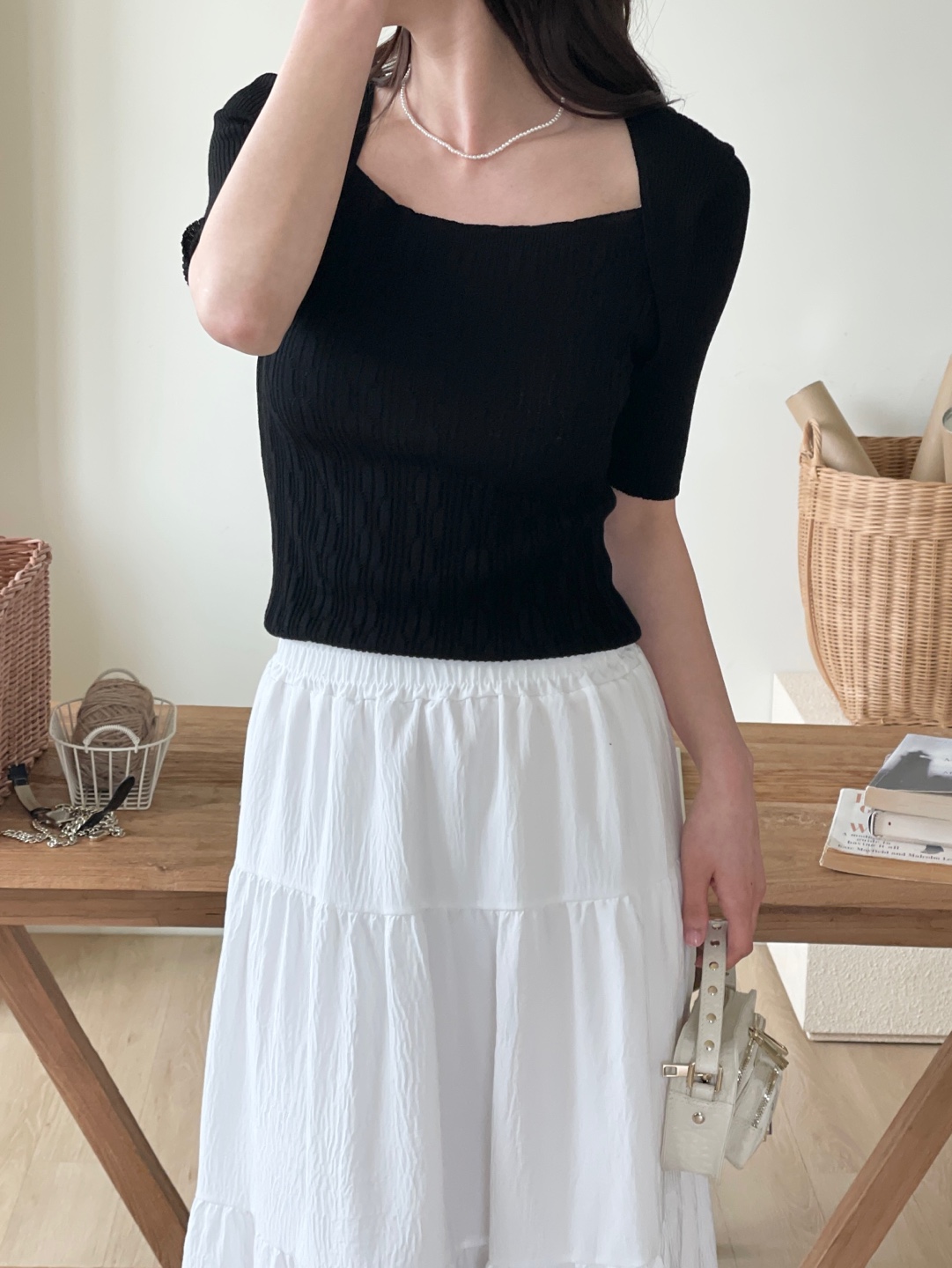 リブレイヤード風ボレロネック半袖ニット | 詳細画像15