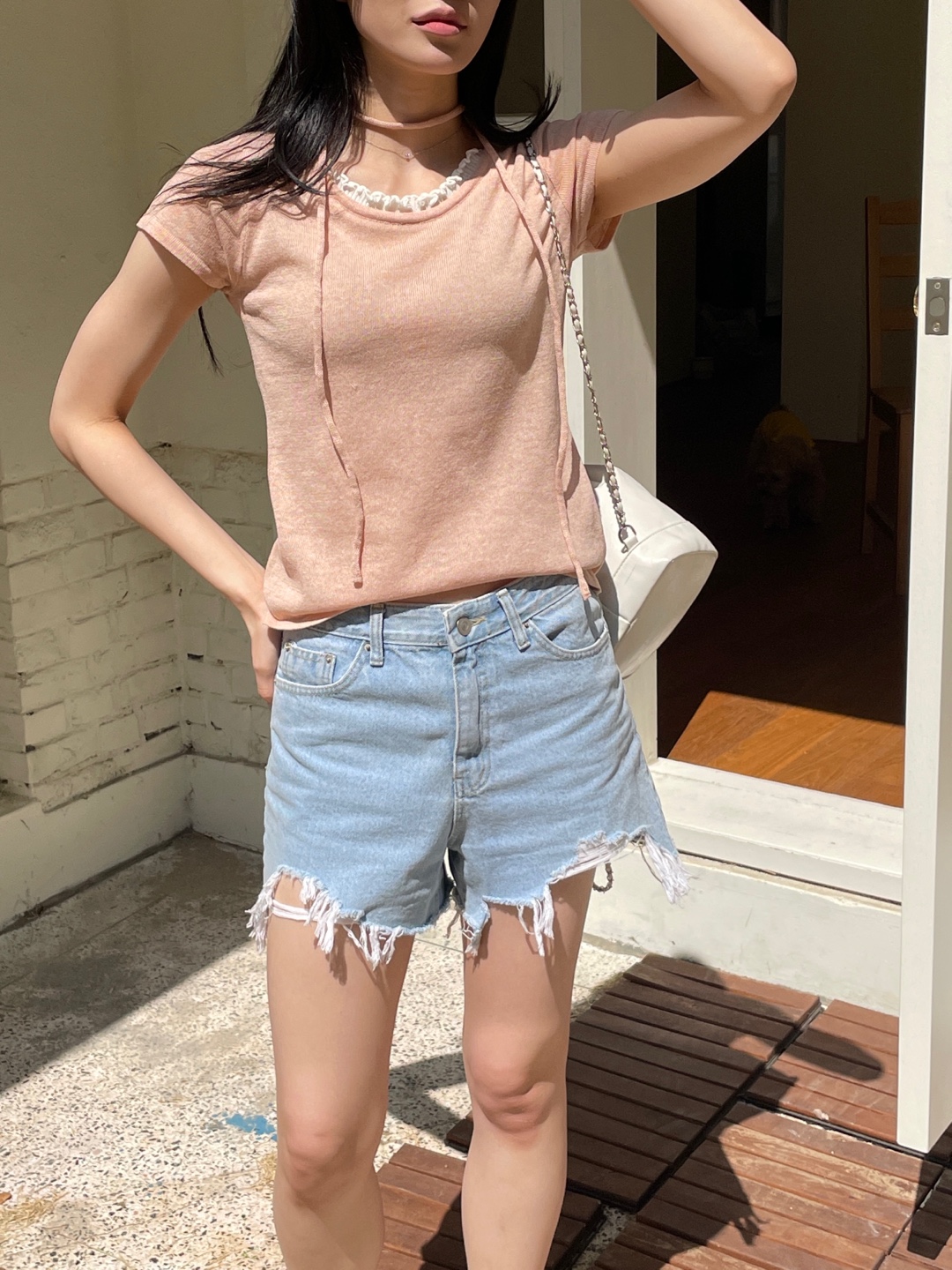 リネン混ラウンドネックフリル半袖ニットストラップ付 | 詳細画像16