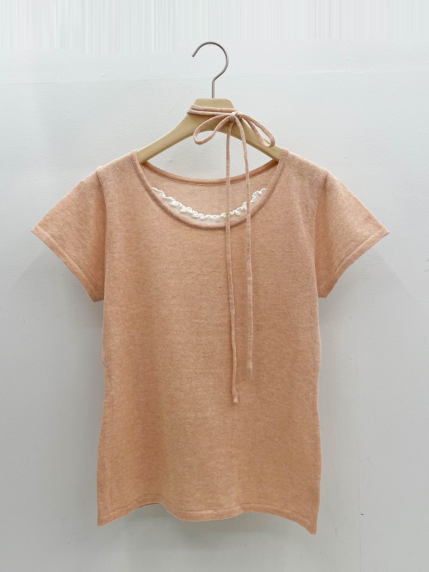 リネン混ラウンドネックフリル半袖ニットストラップ付 | 詳細画像18