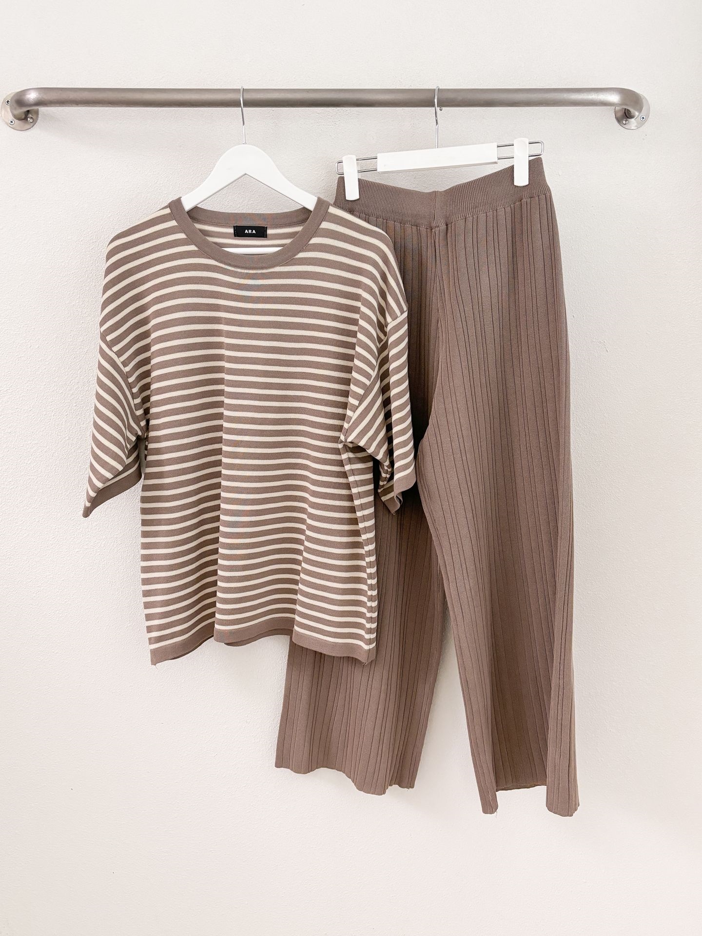 ラウンドネックウエストゴム半袖ボーダーセットアップパンツニット | 詳細画像33