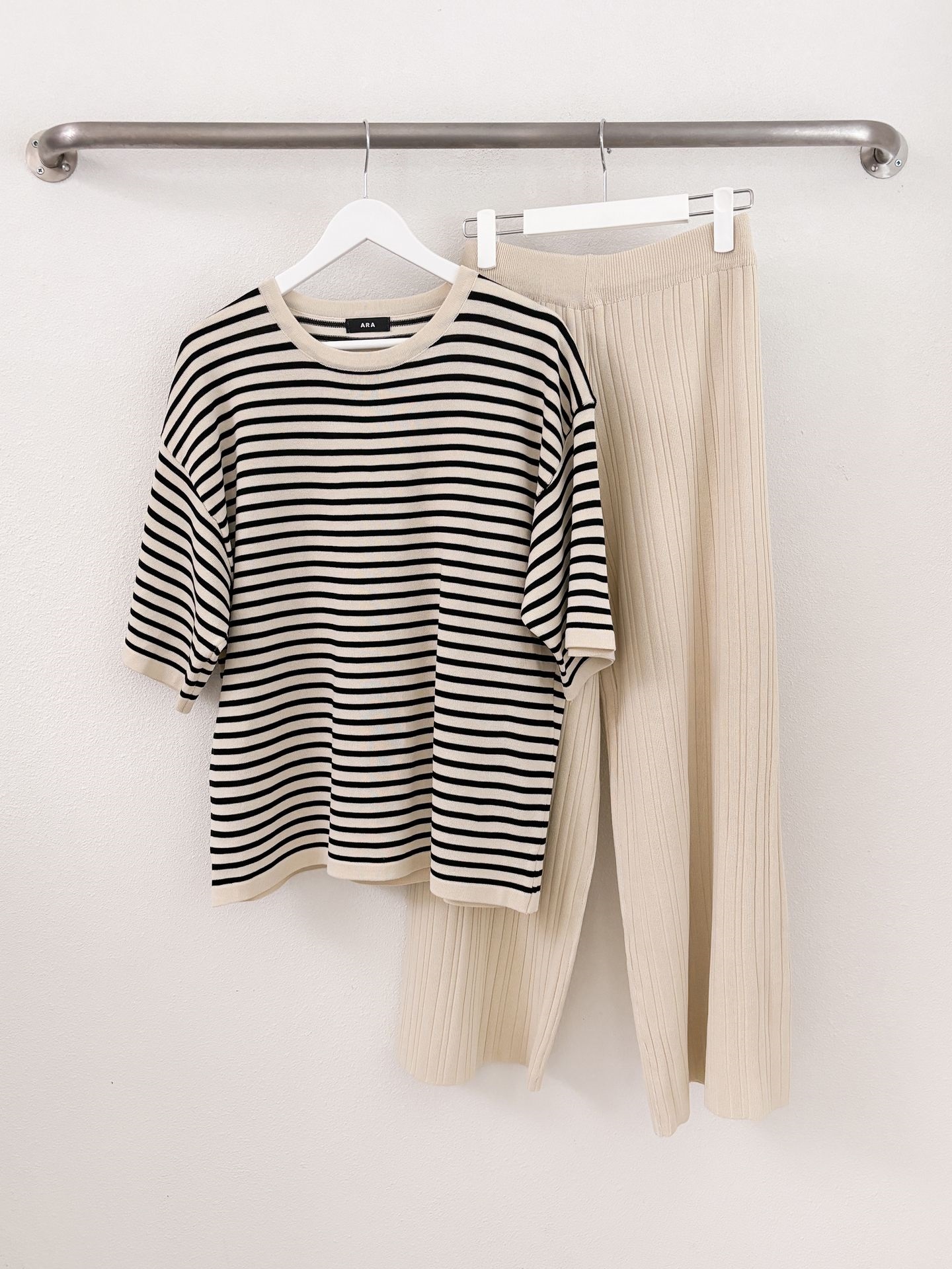 ラウンドネックウエストゴム半袖ボーダーセットアップパンツニット | 詳細画像34