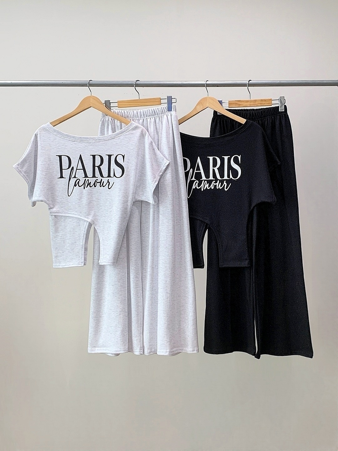 ボートネックスリットウエストゴムラグラン半袖レタリングセットアップパンツTシャツ | 詳細画像17