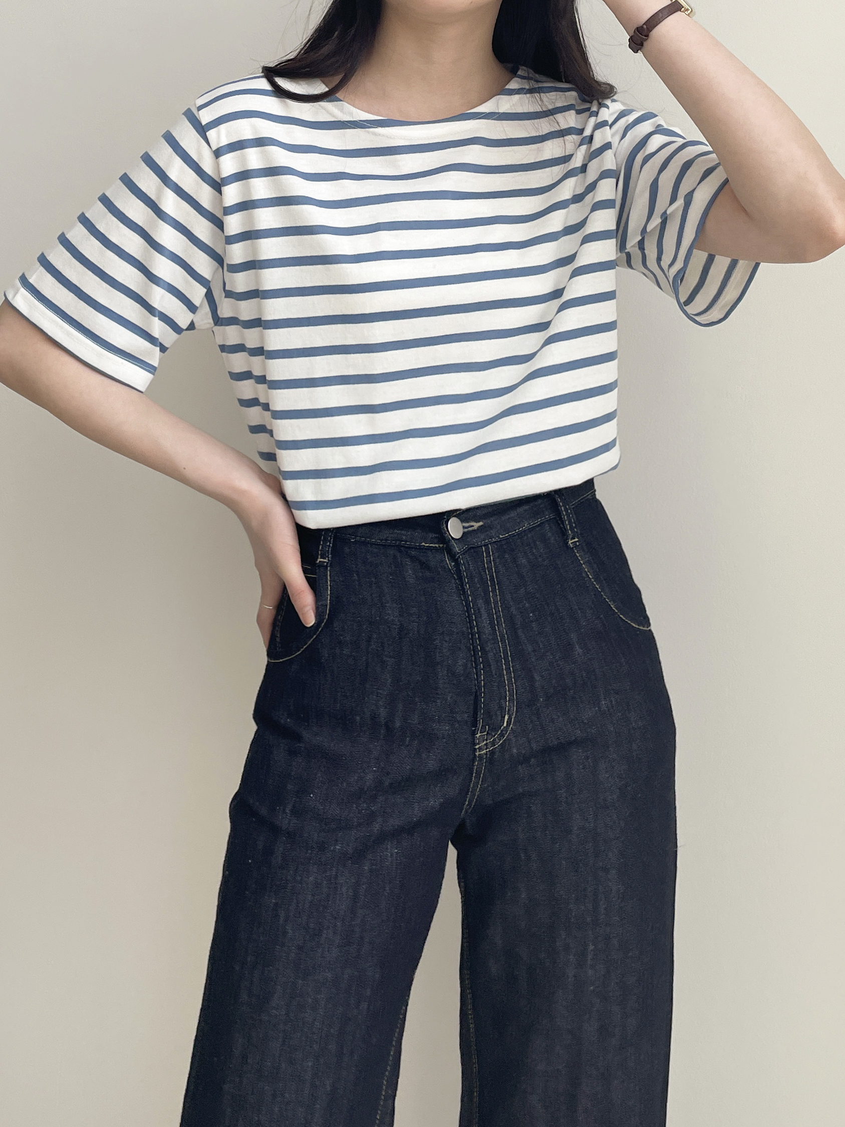 ラウンドネック半袖ボーダーTシャツ | 詳細画像9