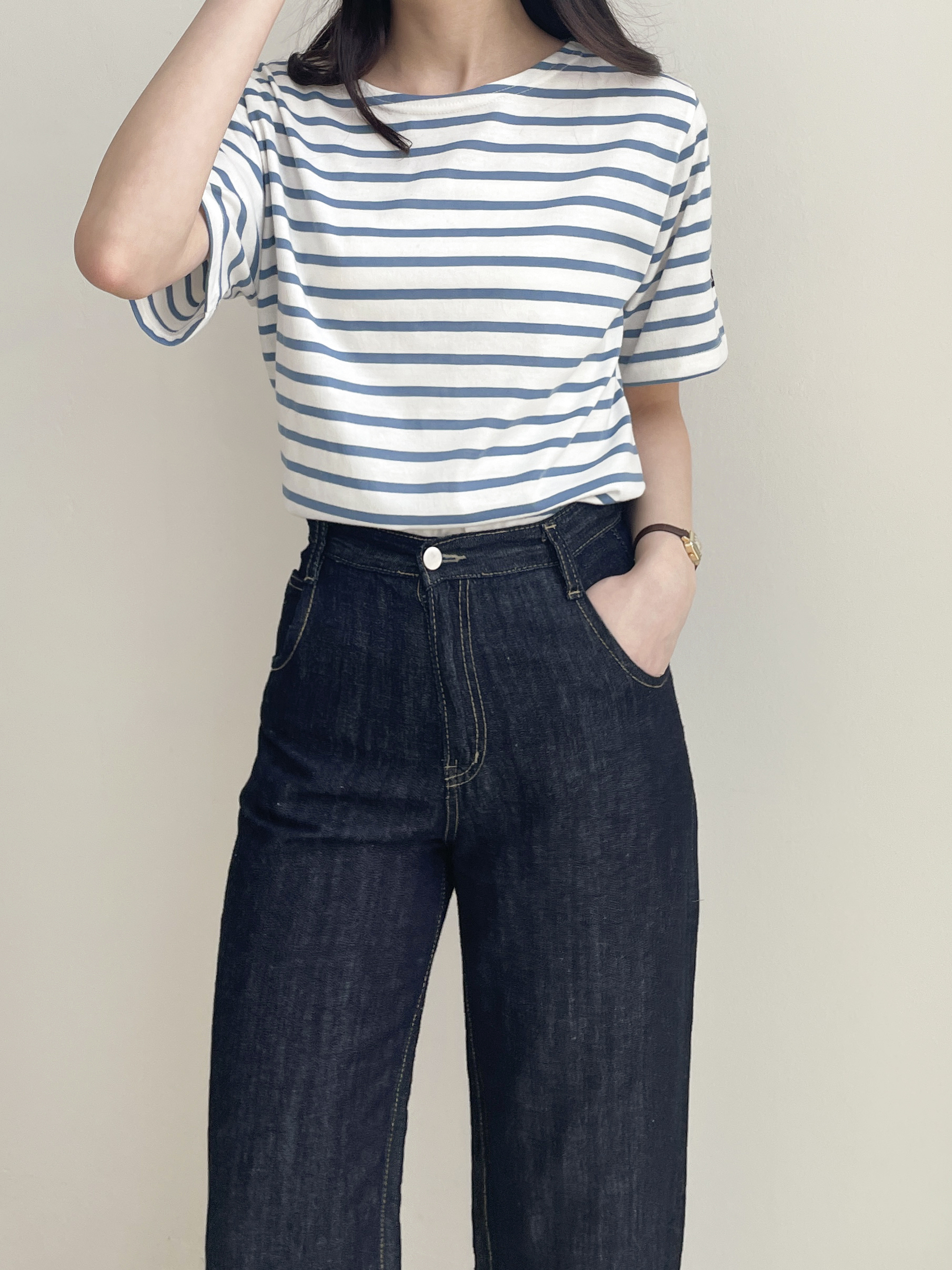 ラウンドネック半袖ボーダーTシャツ | 詳細画像11