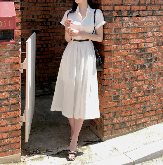 ボタンカラーロング長袖ワンピースベルト付 | 詳細画像2