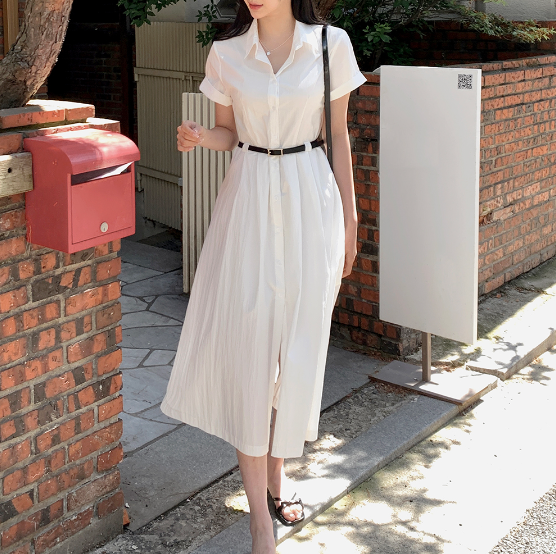 ボタンカラーロング長袖ワンピースベルト付 | 詳細画像3