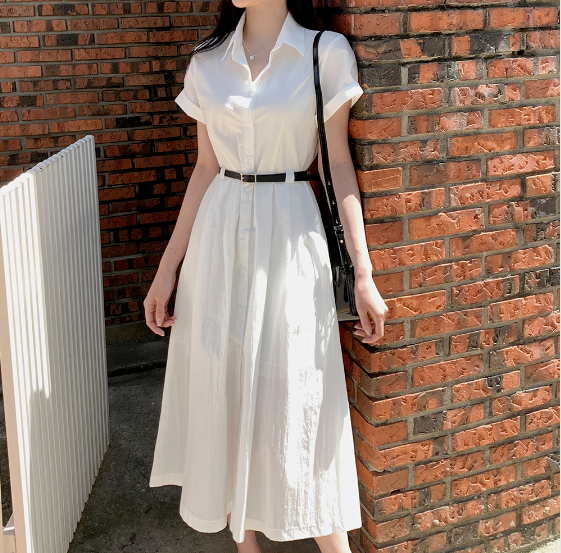 ボタンカラーロング長袖ワンピースベルト付 | 詳細画像5