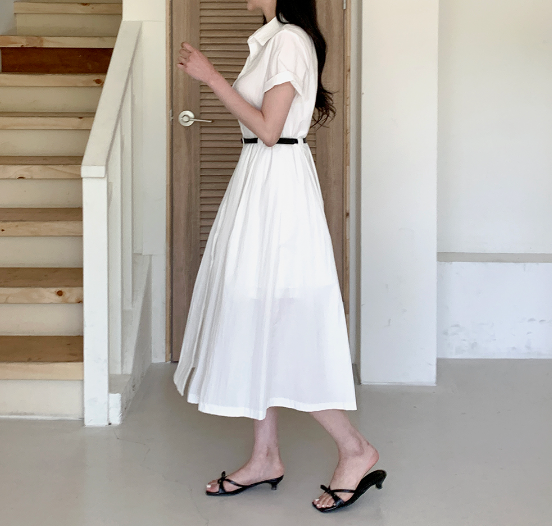 ボタンカラーロング長袖ワンピースベルト付 | 詳細画像9