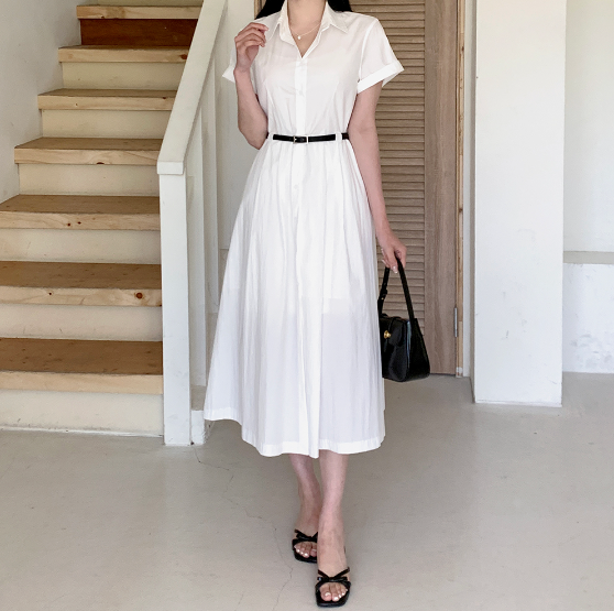 ボタンカラーロング長袖ワンピースベルト付 | 詳細画像8