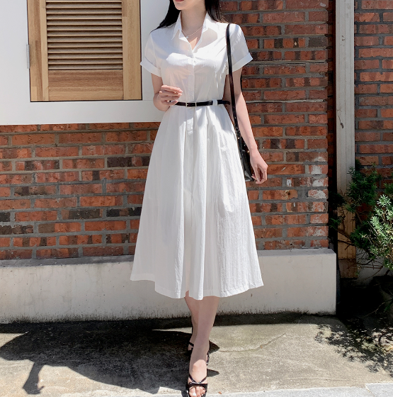 ボタンカラーロング長袖ワンピースベルト付 | 詳細画像7