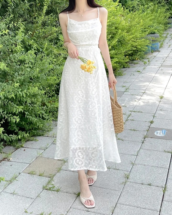 レースバックゴムスリムロングキャミワンピース | 詳細画像8