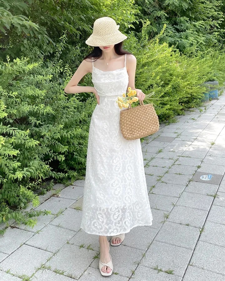 レースバックゴムスリムロングキャミワンピース | 詳細画像4