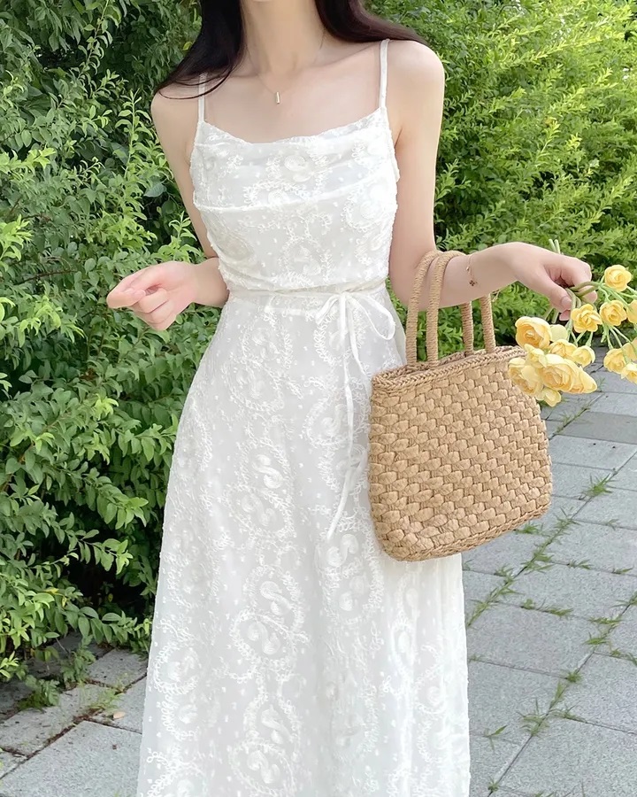 レースバックゴムスリムロングキャミワンピース | レディース
