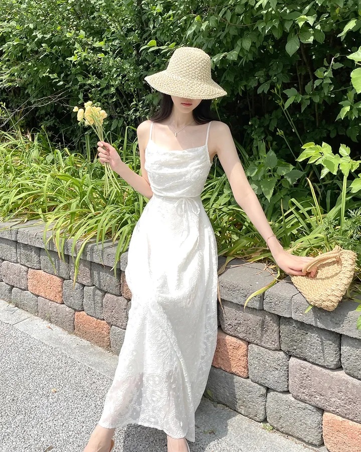 レースバックゴムスリムロングキャミワンピース | レディース