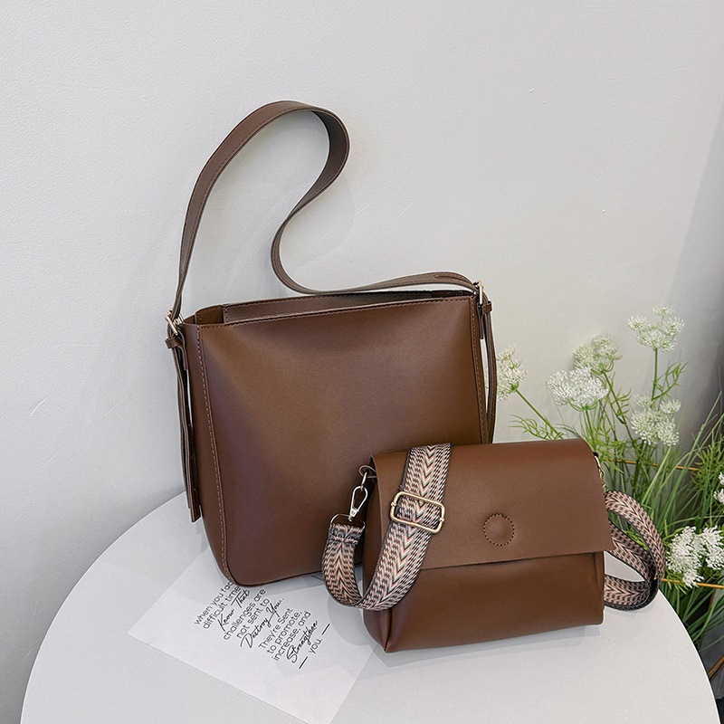 レザー調ショルダーバッグトートバッグショルダーバッグストラップ付2pc セット | 詳細画像2