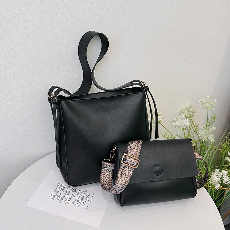 レザー調ショルダーバッグトートバッグショルダーバッグストラップ付2pc セット | 詳細画像3