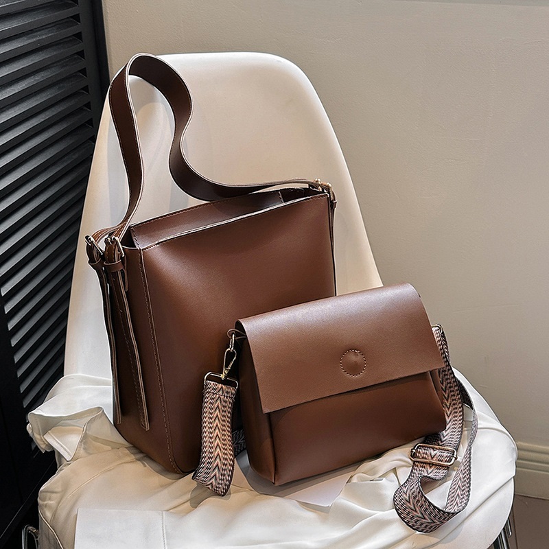 レザー調ショルダーバッグトートバッグショルダーバッグストラップ付2pc セット | 詳細画像4