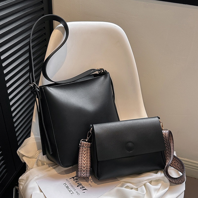 レザー調ショルダーバッグトートバッグショルダーバッグストラップ付2pc セット | 詳細画像5