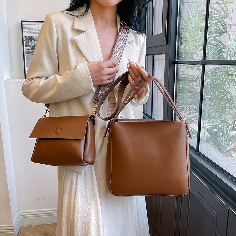 レザー調ショルダーバッグトートバッグショルダーバッグストラップ付2pc セット | 詳細画像7