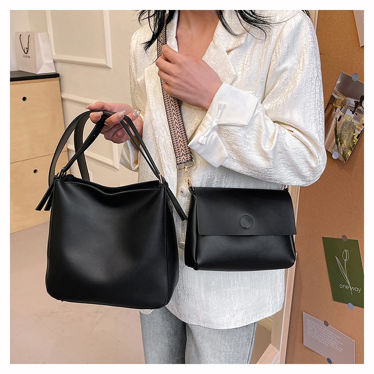 レザー調ショルダーバッグトートバッグショルダーバッグストラップ付2pc セット | 詳細画像12