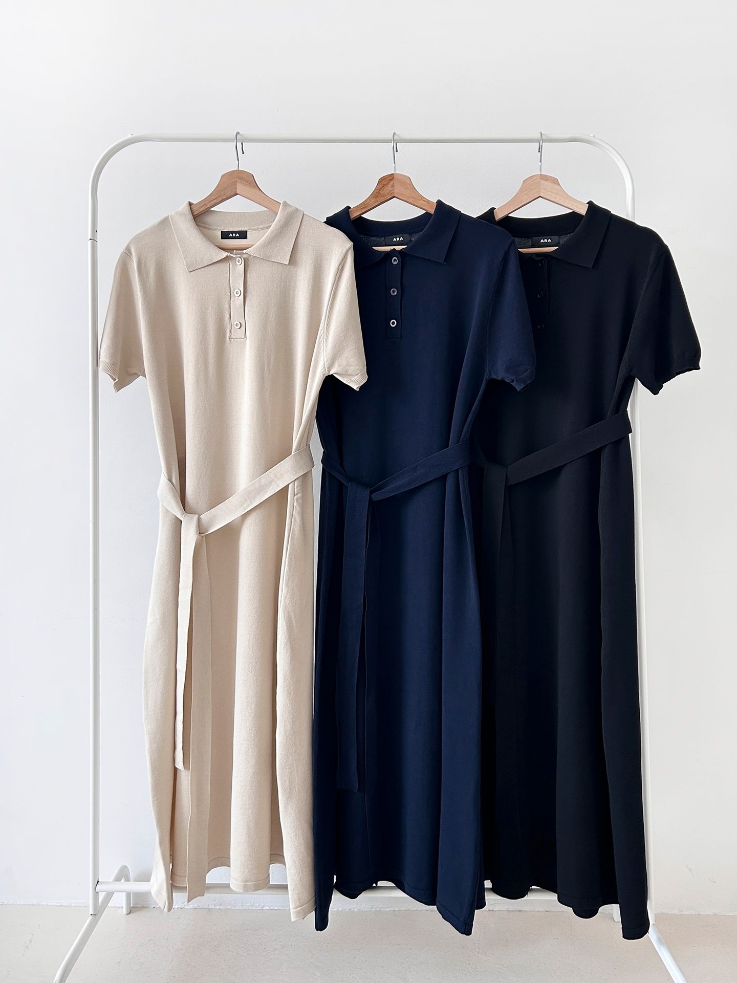 ニットボタンカラーロング半袖ワンピースストラップ付 | 詳細画像2