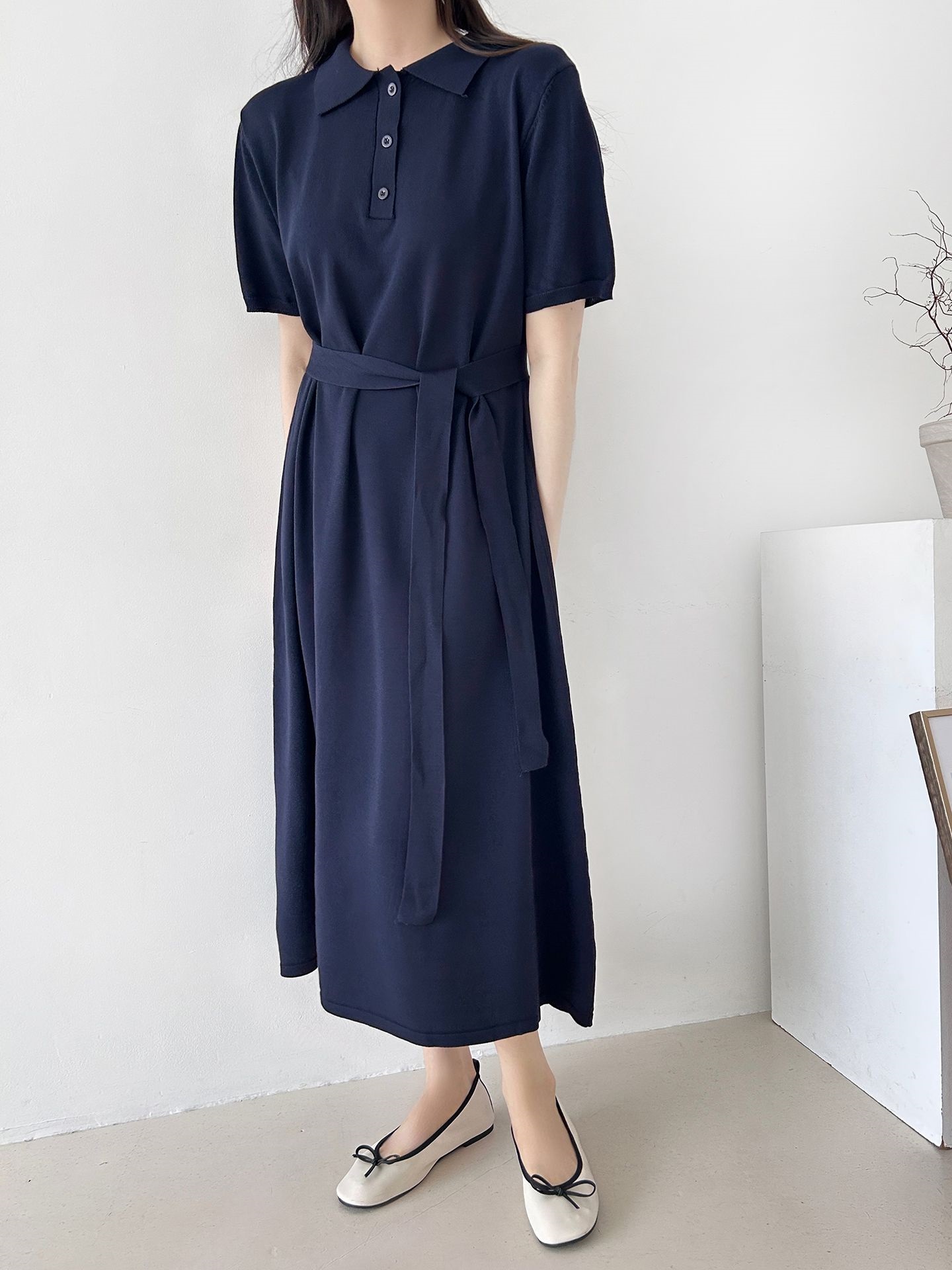 ニットボタンカラーロング半袖ワンピースストラップ付 | 詳細画像3