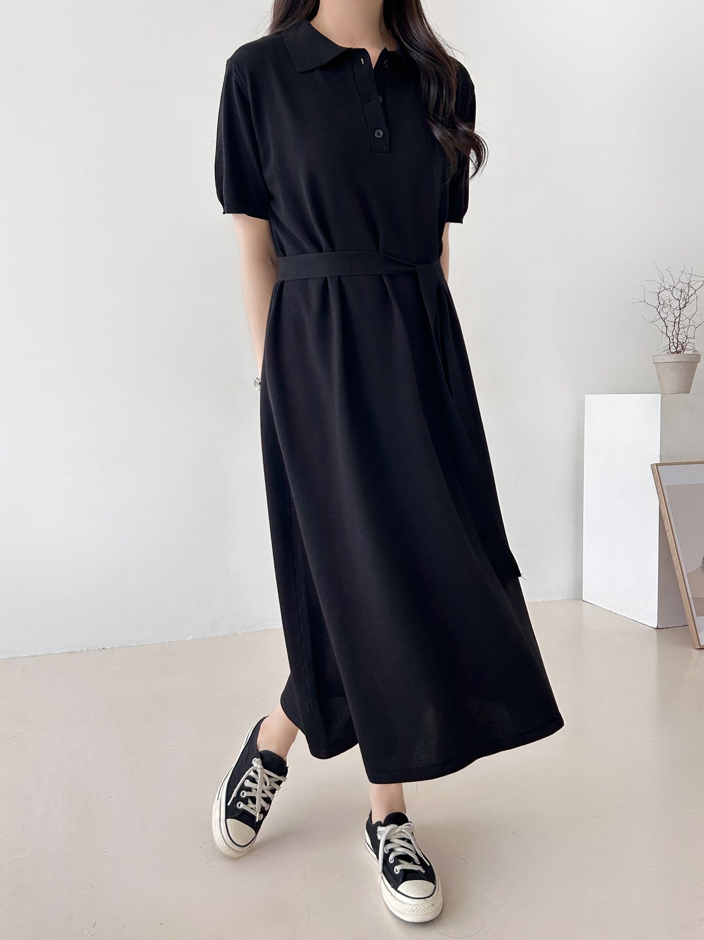 ニットボタンカラーロング半袖ワンピースストラップ付 | 詳細画像33