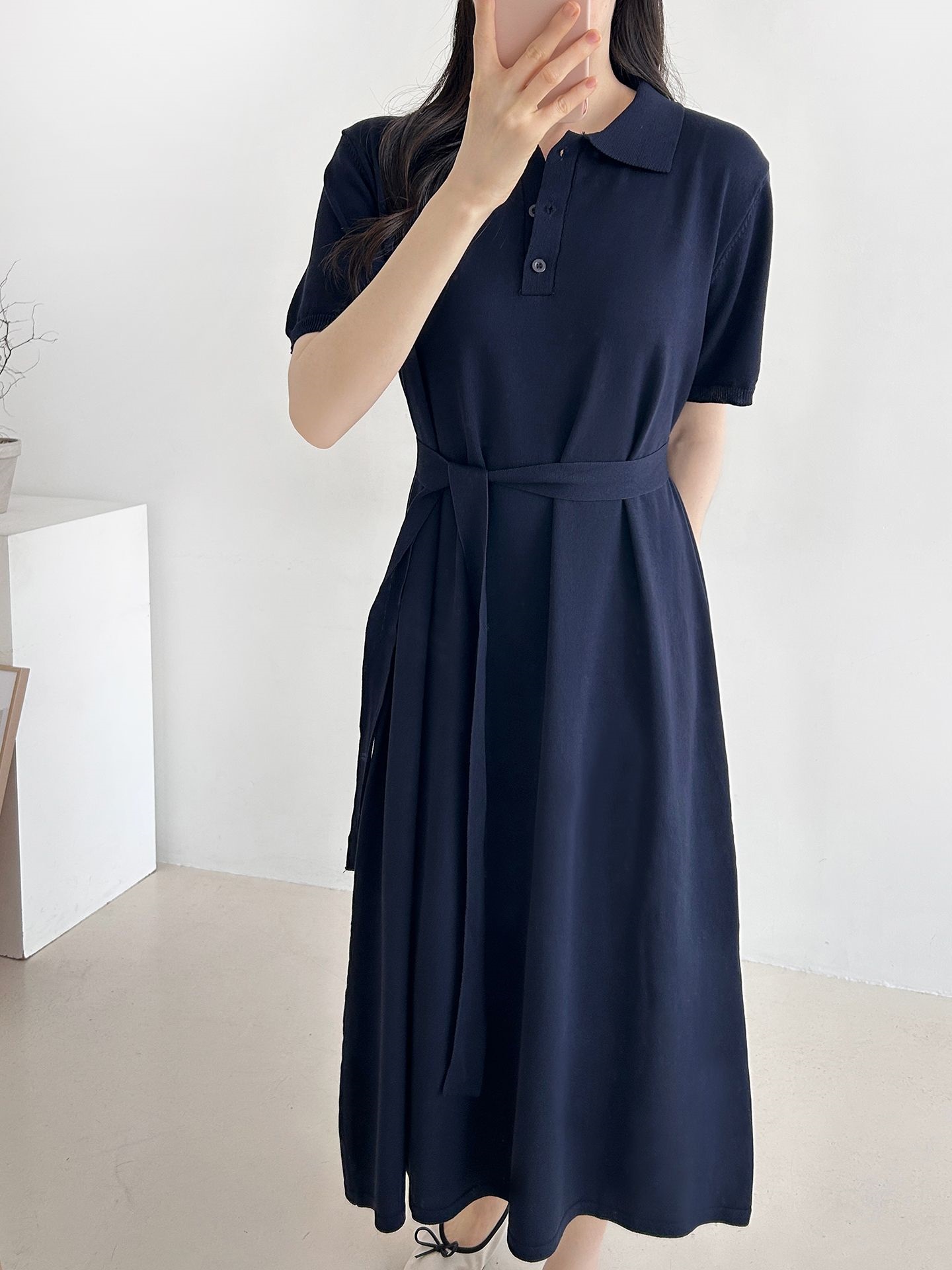 ニットボタンカラーロング半袖ワンピースストラップ付 | 詳細画像7