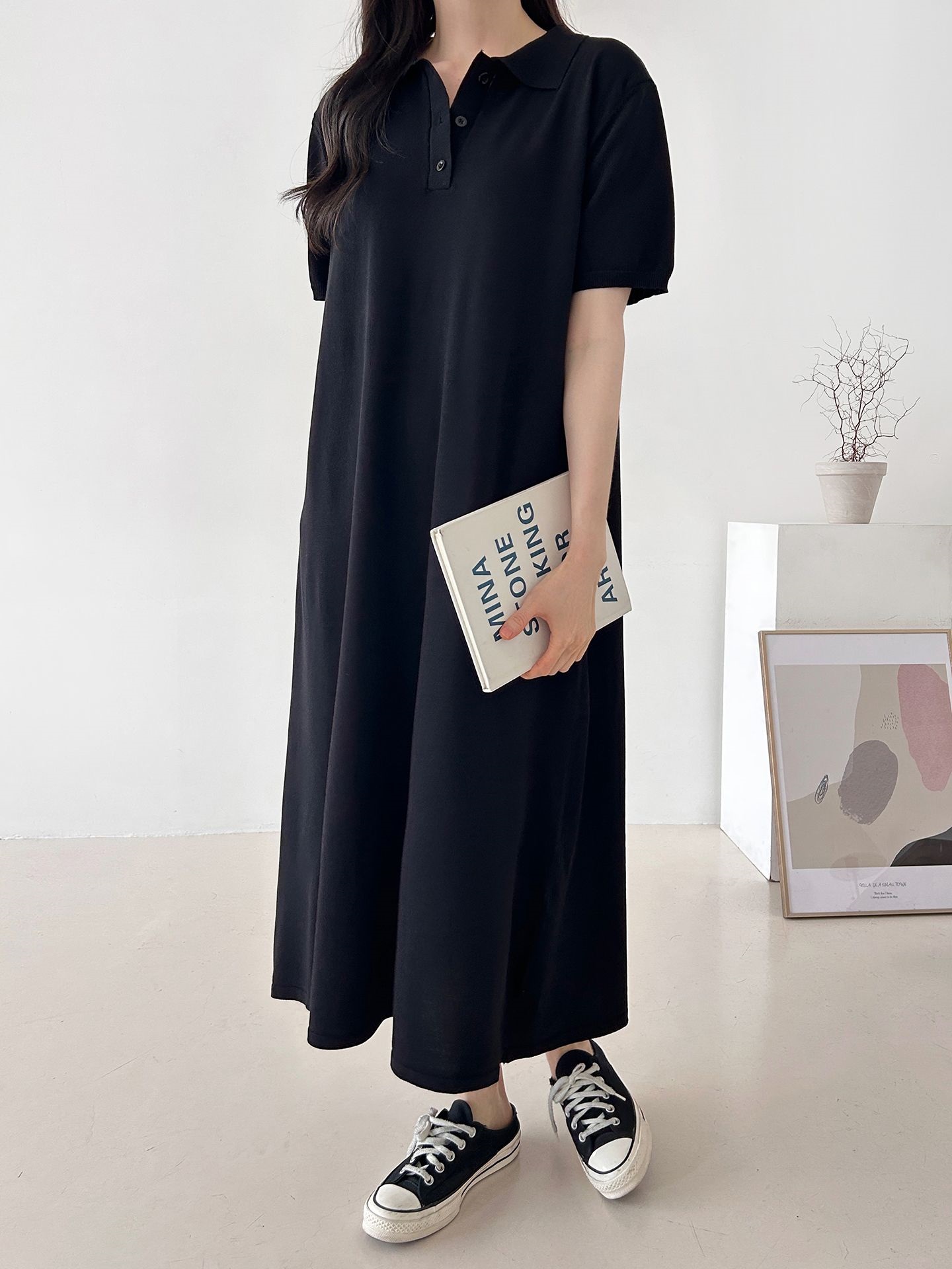 ニットボタンカラーロング半袖ワンピースストラップ付 | 詳細画像30