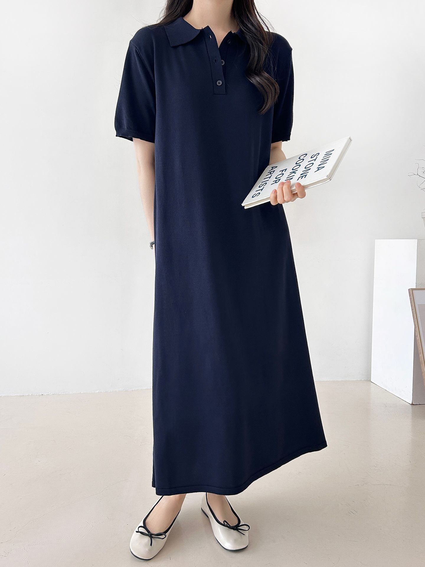 ニットボタンカラーロング半袖ワンピースストラップ付 | 詳細画像9