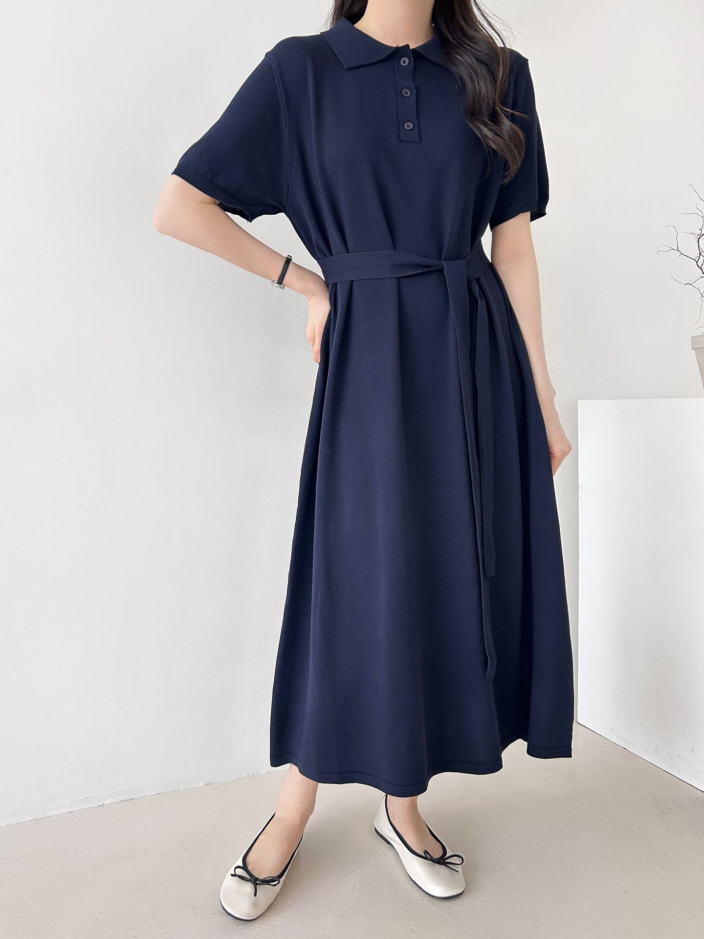 ニットボタンカラーロング半袖ワンピースストラップ付 | 詳細画像10