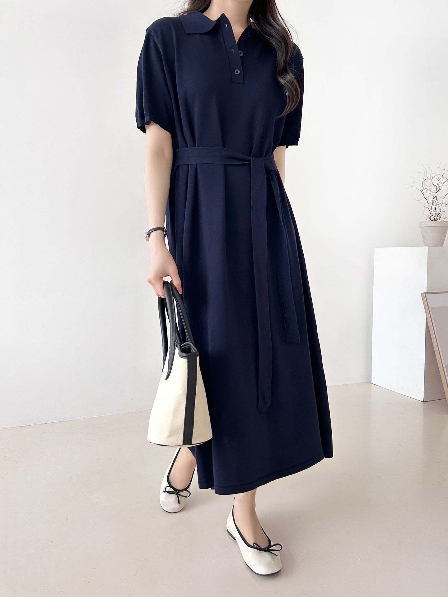 ニットボタンカラーロング半袖ワンピースストラップ付 | 詳細画像11