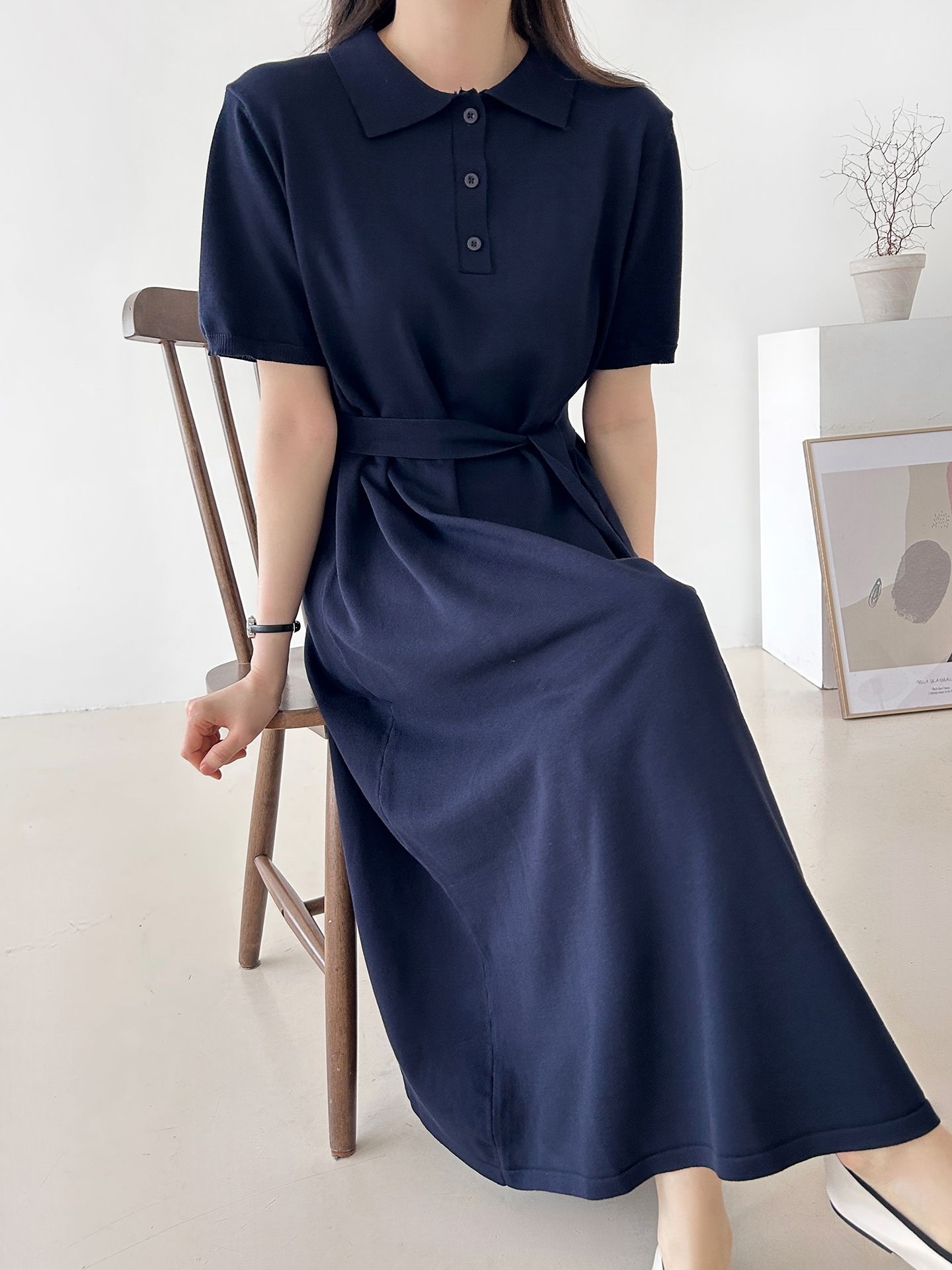 ニットボタンカラーロング半袖ワンピースストラップ付 | 詳細画像12