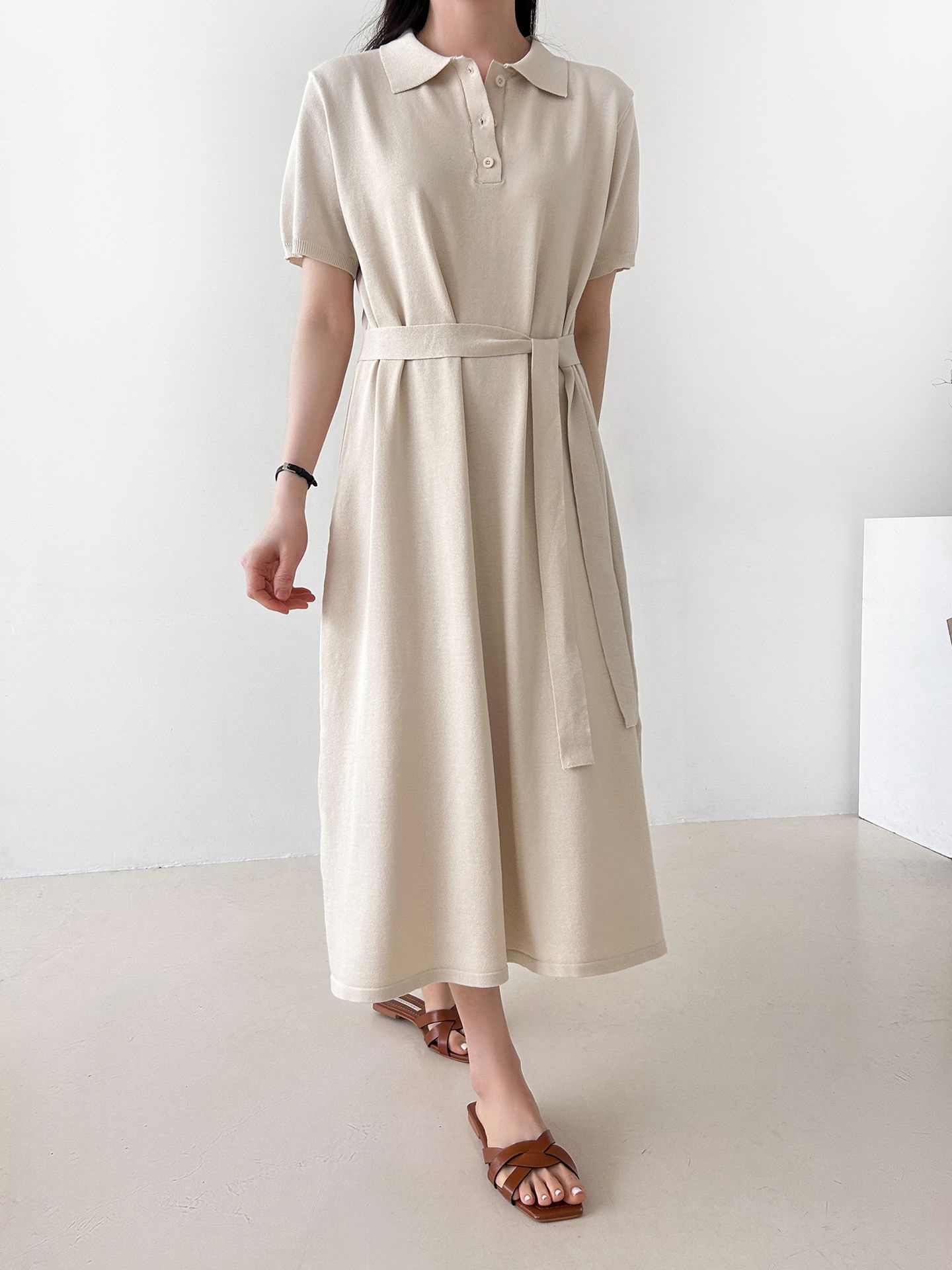 ニットボタンカラーロング半袖ワンピースストラップ付 | 詳細画像13